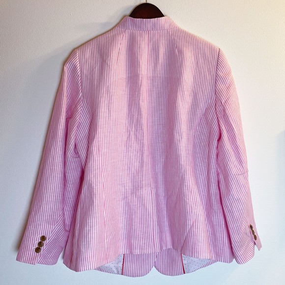 Talbots Aberdeen Linen Blend Pink and White Stripe Women's Blazer, Size 14W - Picture 10 of 11